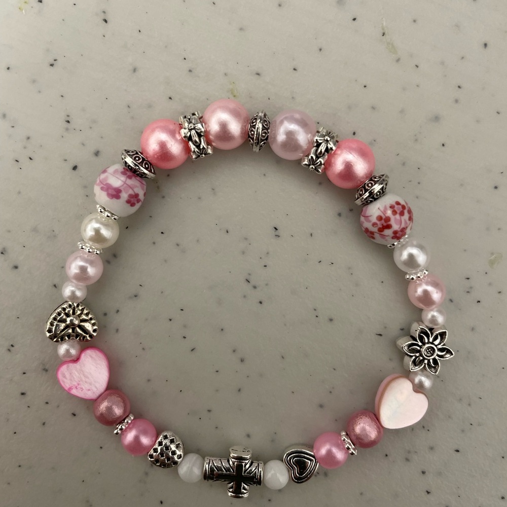 Pink and Silver Beaded Bracelet